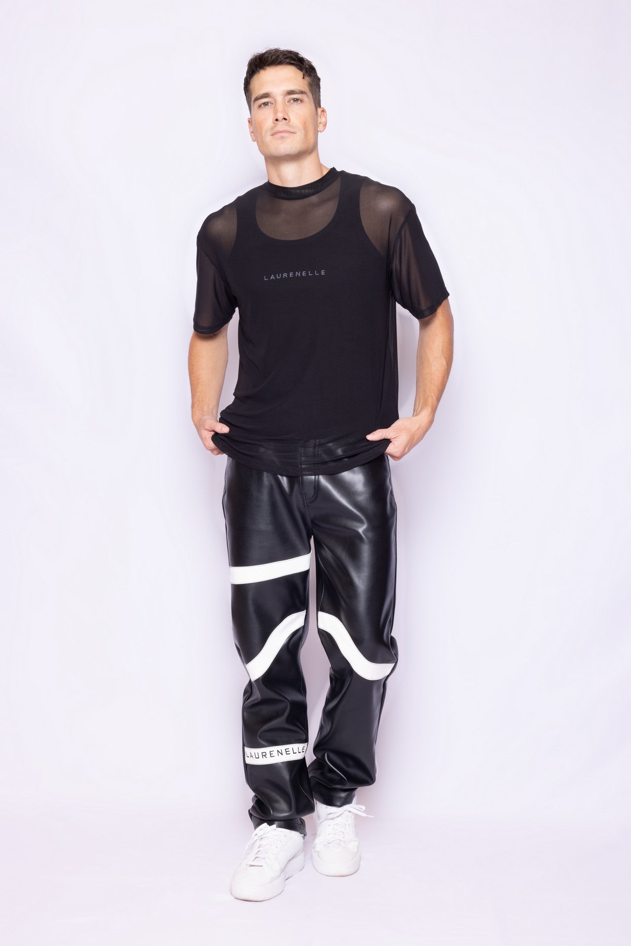 Vegan Leather Pant with White Contrast Panels